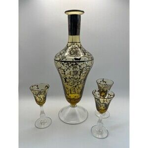 Antique Amber Glass Decanter Set